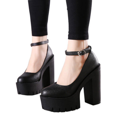 New Spring Autumn Casual High-Heeled Shoes Sexy Ruslana Korshunova Thick Heels Platform Pumps Black White