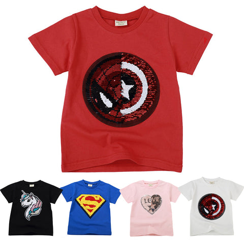 Licorne et Magic Sequin Cotton T-shirts décontractés pour les enfants Unisex