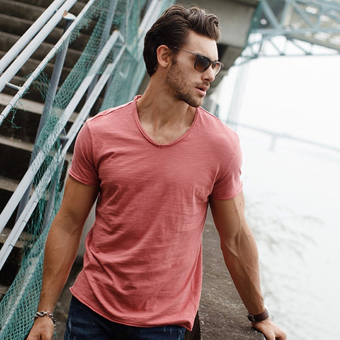 Men'S V-Neck Slim Fit Pure Cotton T-Shirt