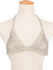 Gypsy Silver Metal Mesh Bra Harness Waist Body Chain Necklace Women - Sheseelady