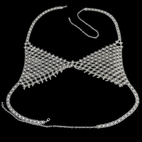 Gypsy Silver Metal Mesh Bra Harness Waist Body Chain Necklace Women - Sheseelady