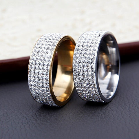 5 Row Lines Clear Crystal Wedding Rings For Women Fashion Rhinestone Stainless Steel Female Teen Jewelry Anillos Mujer - Sheseelady