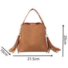 Fashionable Vintage Women's Scrubbable Leather Bucket Bag With Tassel