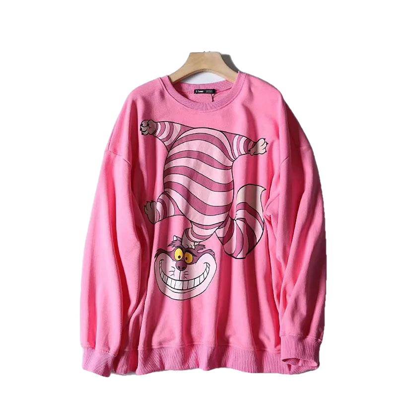 Casual Black Pink Lion King Print Women Hoodies Long Sleeve O Neck Ladies Sweatshirt Pullover