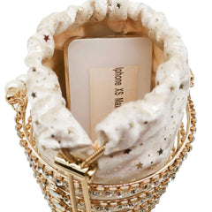 Luxury Ladies' Bucket Shape Hollow Out Evening Bag With Imitation Pearl Charm