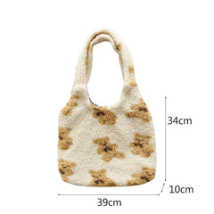 Casual Women's Fluffy Cotton Shoulder Bag For School Shopping