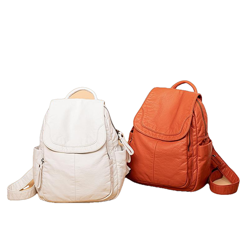 Fashion Casual Large Capacity Ladies' Washed Soft Leather Backpack For Outdoor