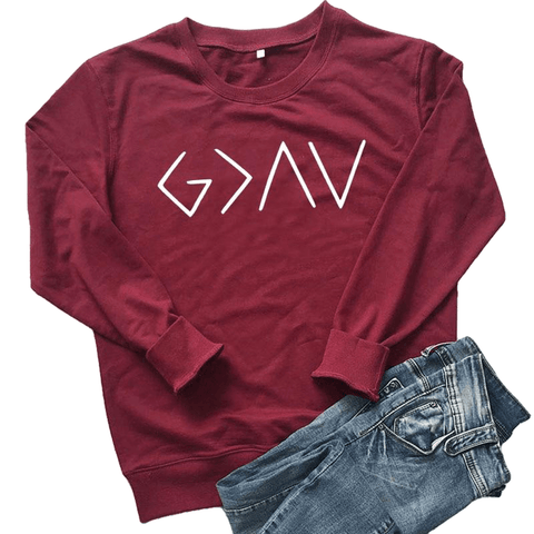 God Is Greater Than The Highs And Lows Women Sweatshirt Full Sleeve Believe Female Jesus Jumper Christian Pullover