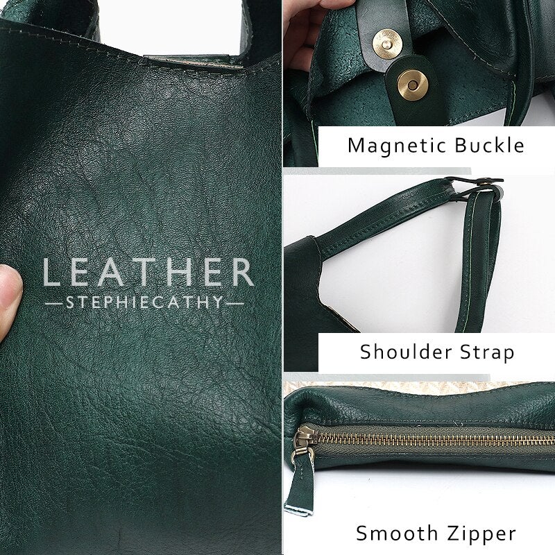 Vintage Luxury Casual Women's Leather Shoulder Bags With Top-handle