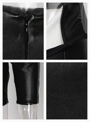 Costura preta sexy de calças curtas escassas de couro Faux elásticas