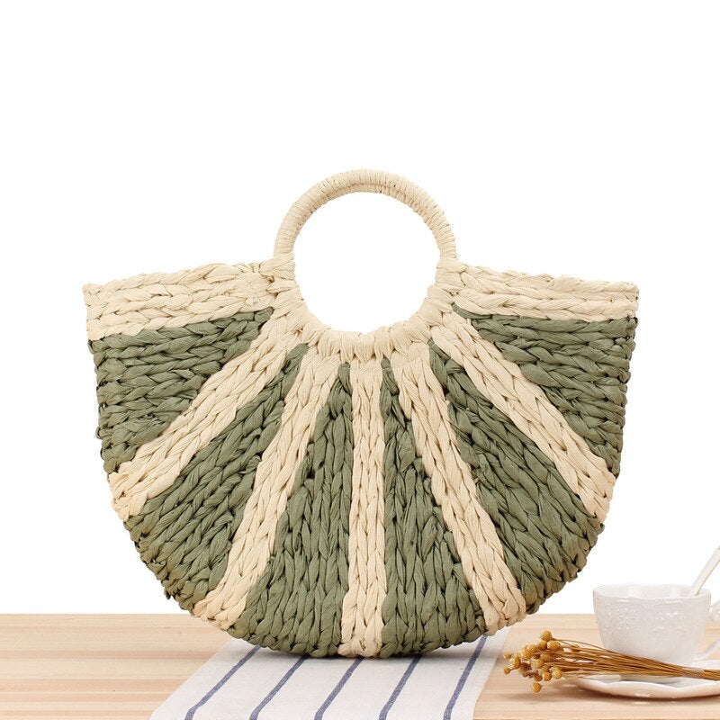 Fashionable Leisure Women's Woven Straw Handbag Solid Color