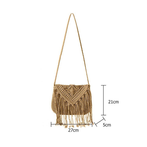 Vintage Ladies' Handmade Rattan Woven Handbag With Tassel