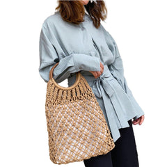 Fashionable Ladies' Straw Woven Handbag For Hollow Beach