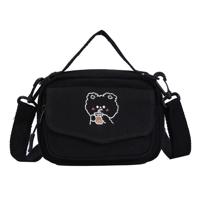 Trendy Women's Mini Canvas Shoulder Bags With Cartoon Print For Phone