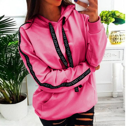 Autumn Sweatshirt Long Sleeve Solid Hooded Pullover Tops Blouse Letter Print Hoodies For Women