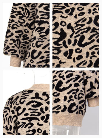 Pull col rond à manches longues et imprimé léopard noir taille unique