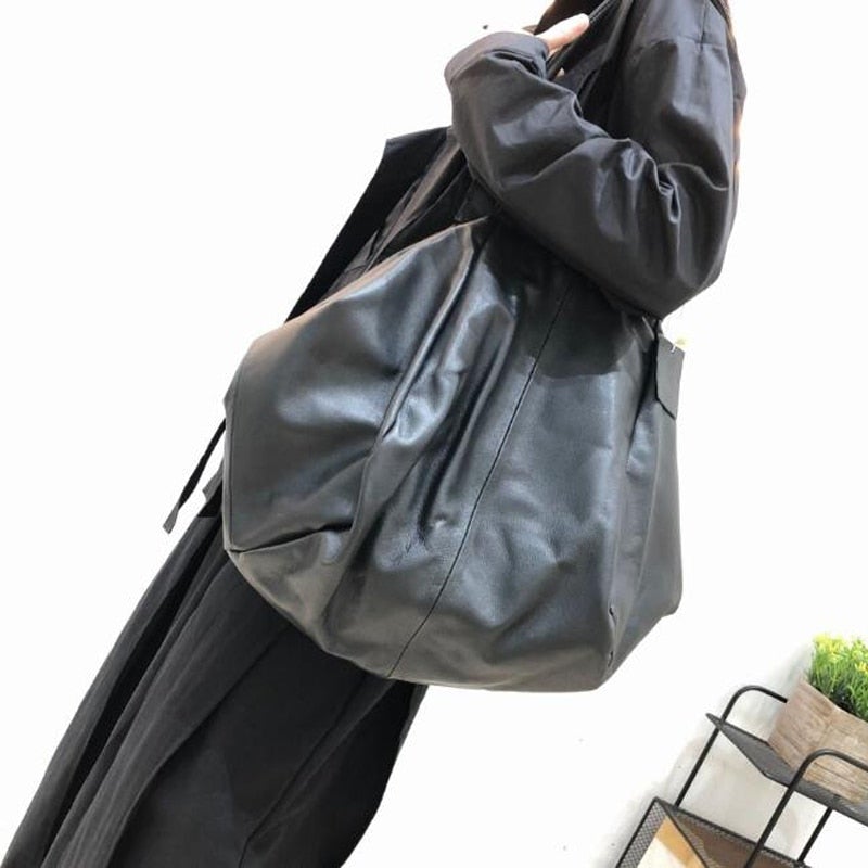 Real cow leather Handbags Casual Simple Design Shoulder Bags Cool Large Tote for Women