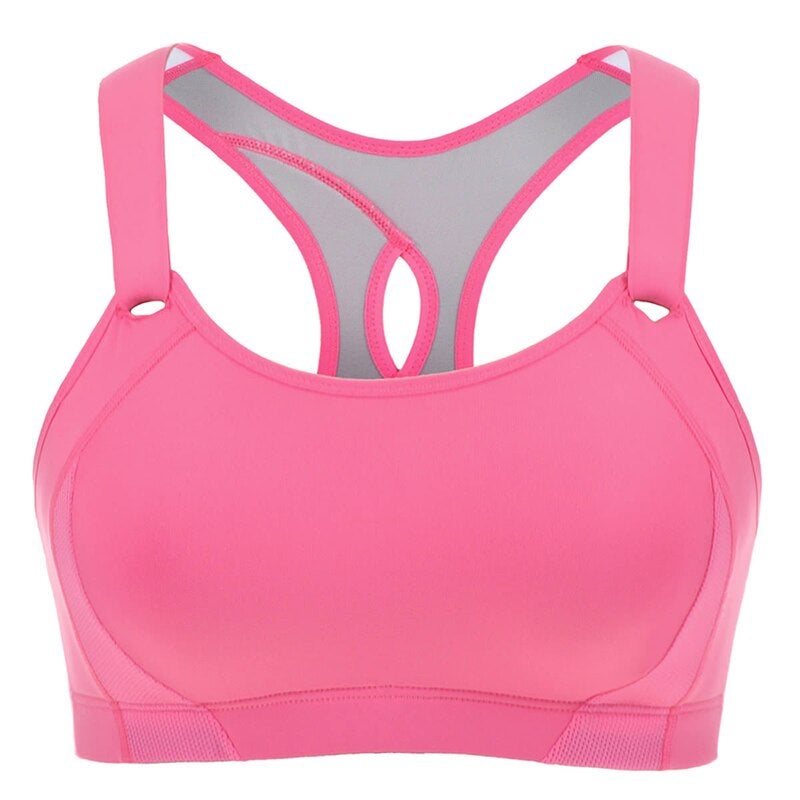 Women's Seamless High Impact Quick Drying Full Coverage Padded Wirefree Racerback Workout Bra Pink / Purple