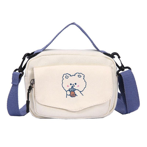 Trendy Women's Mini Canvas Shoulder Bags With Cartoon Print For Phone