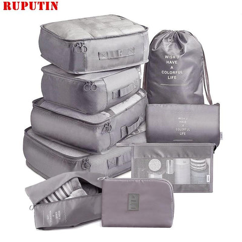 Portable 9-piece Suitcase Storage Bags For Cosmetic Clothes Shoes