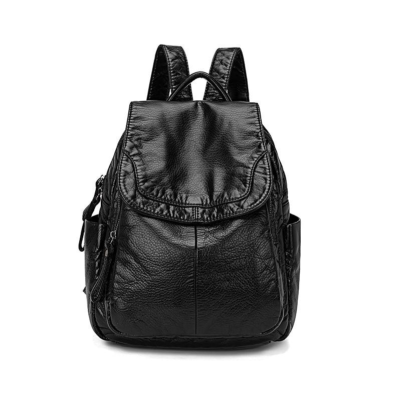 Fashion Casual Large Capacity Ladies' Washed Soft Leather Backpack For Outdoor