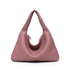 Leather Hobo Bag Handmade Woven Casual Female Handbag Big Capacity Patchwork Zipper Women Shoulder Bags