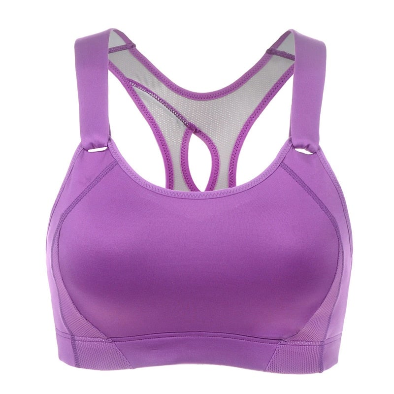 Women's Seamless High Impact Quick Drying Full Coverage Padded Wirefree Racerback Workout Bra Pink / Purple