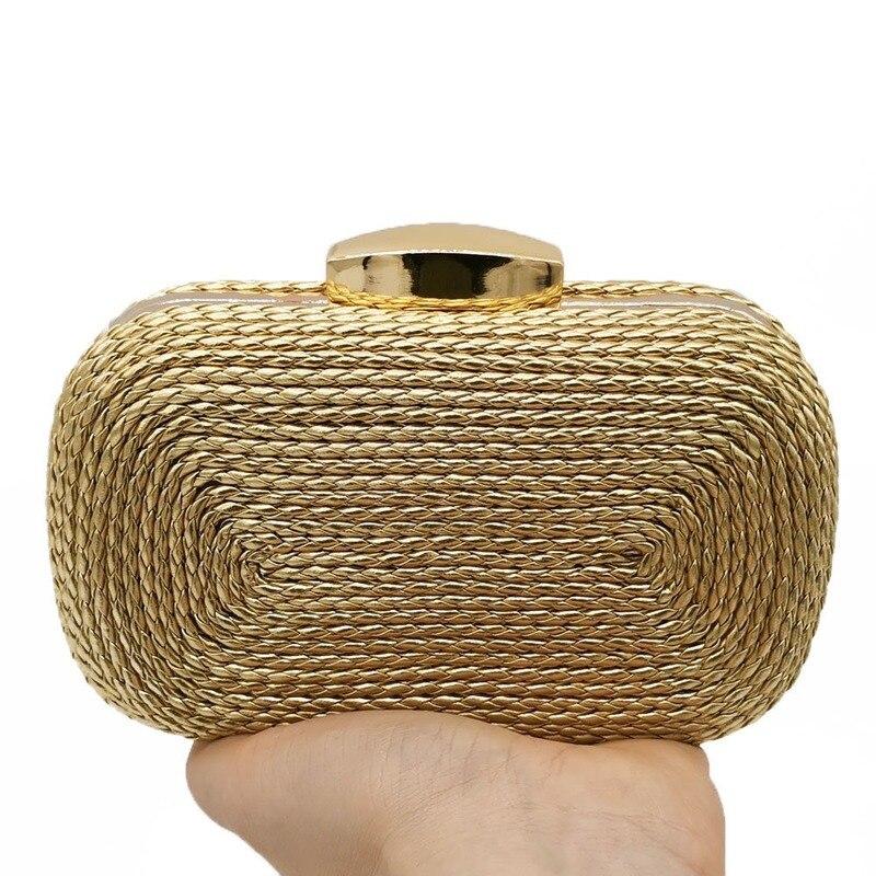 Stylish Ladies' Knited Leather Shoulder Clutches With Metal Chain