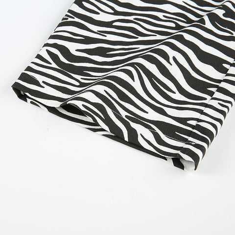 Zebra Animal Print Elegant Pants High Waist Trousers Casual Office Women Streetwear
