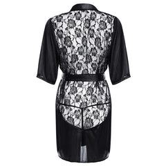 Sexy Lingerie Plus Size Satin Lace Black Kimono Intimate Sleepwear Robe Sexy Night Gown Women Erotic Underwear