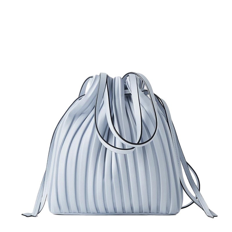 Stylish Women's Leather Bucket Bag With Pleated Stripe