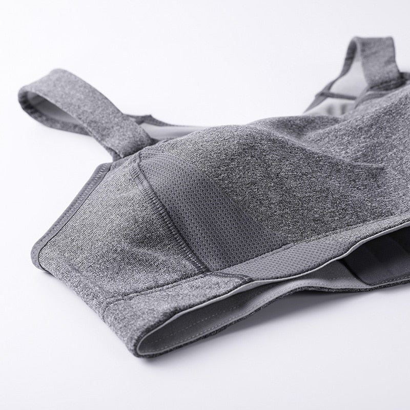 Women's Seamless High Impact Quick Drying Full Coverage Padded Wirefree Racerback Workout Sports Bra Black / Grey