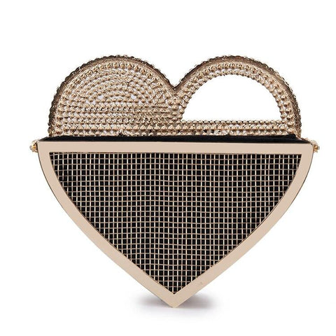 Luxury Stylish Ladies' Heart Shaped Rhinestones Clutch Bag With Metal Shoulder Chain