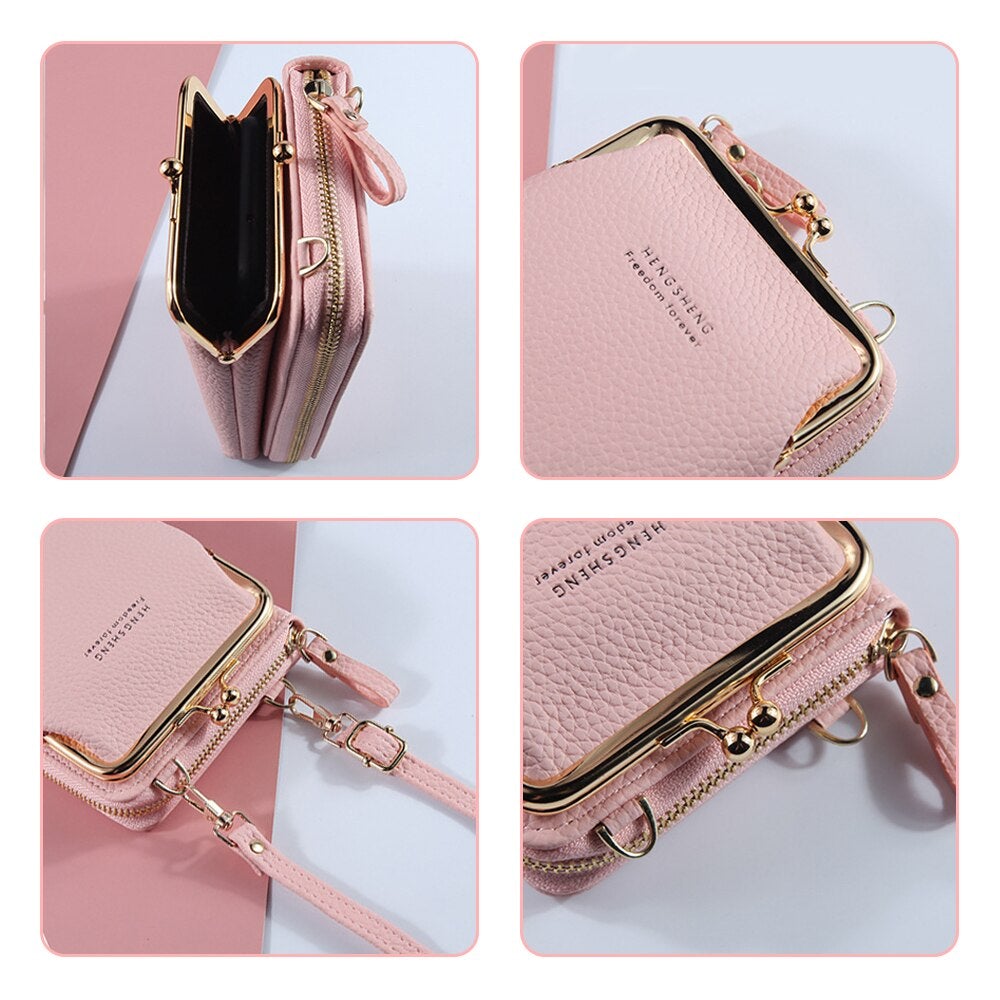 Portable MINI Women's Leather Crossbody Bag For Phon Coin Card