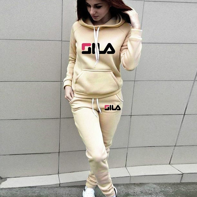 Women Autumn Winter Hoodie Printed Tracksuit Pullover Sweatshirt Trousers Sportswear With Pockets Suits