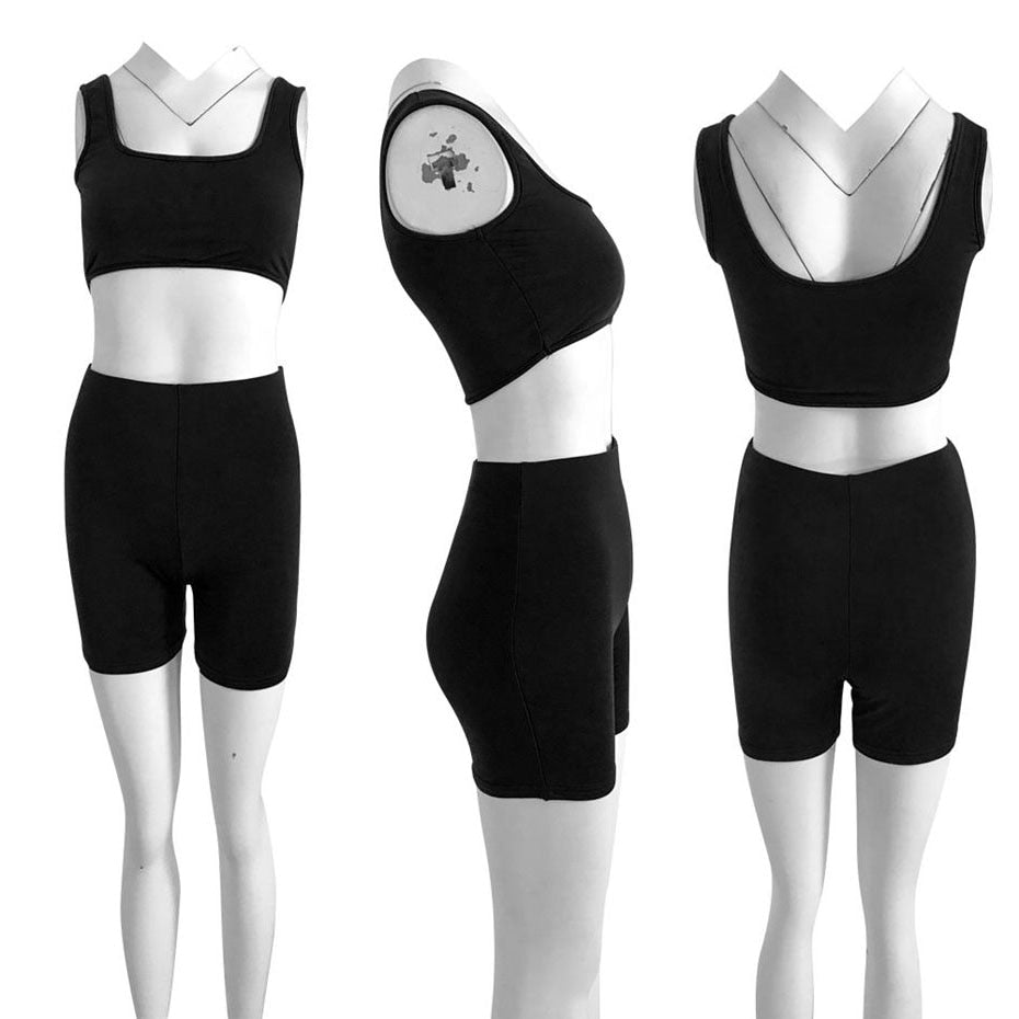 2 Piece Set Women Crop Tops And Biker Shorts Sweat Suits Sexy Club Outfits Two Piece Casual Tracksuit Matching Sets - Sheseelady