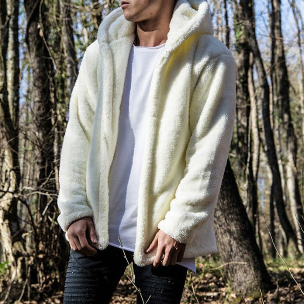 Winter Warm Men Thick Hoodies Tops Fluffy Fleece Fur Jacket Hooded Coat Outerwear Long Sleeve Cardigans