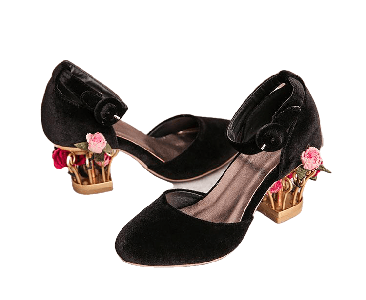 Ankle Strap Buckle Wedding Shoes Women Bird Cage Flower Heel Women'S Genuine Leather Shoes Pumps Velvet - Sheseelady