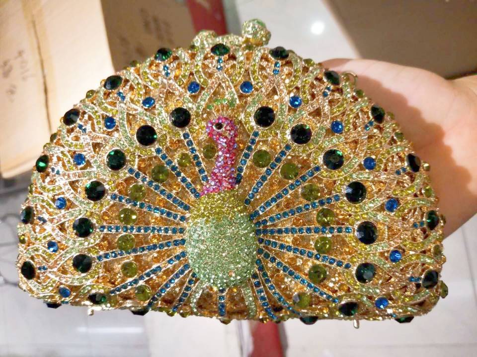 Luxury Women's Crystal Peacock Shape Evening Bags For Wedding Party