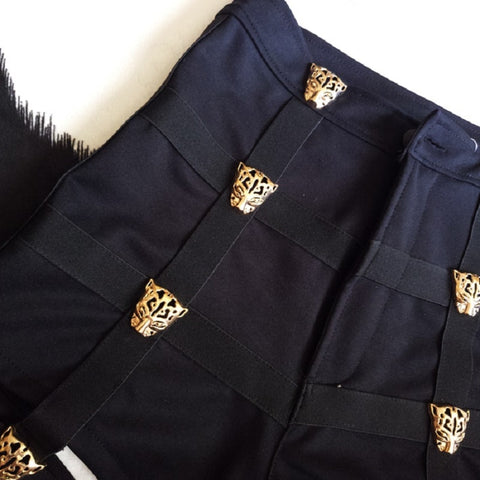 מכנסי נשים פאנק קישוט כפתור נמר מתכת להקה אלסטית הולו מתוך מכנסי אופנה קיץ פופ מכנסיים