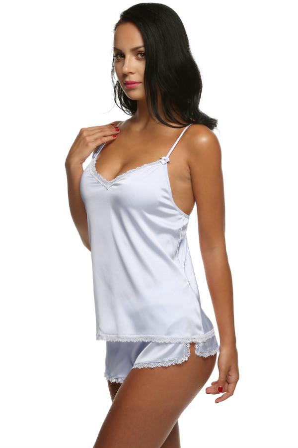 Women V-Neck Sleepwear Satin Pajama Spaghetti Strap Sexy Lace