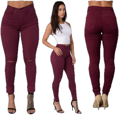 Europe America Elasticity Slim Skinny Jeans Women Fashion Hollow Out Knee Hole Denim Pantalon Femme Push Up Vintage Pencil Pants