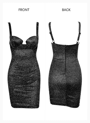 Scintillement noir sans bretelles sexy corps élastique quittant la robe pour les femelles