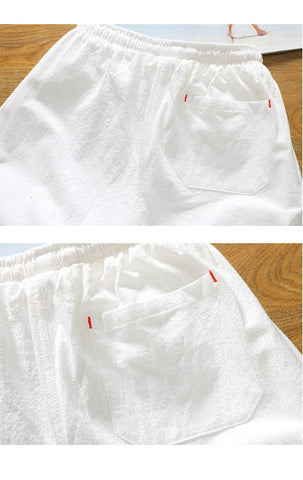Novas calças curtas de algodão de verão calças curtas cotidianas masculinas soltas cintura de cordel de abrir ou fechar bolsas branca preta homens de calças curtas de Bermudas mais tamanho 4Xl 5Xl