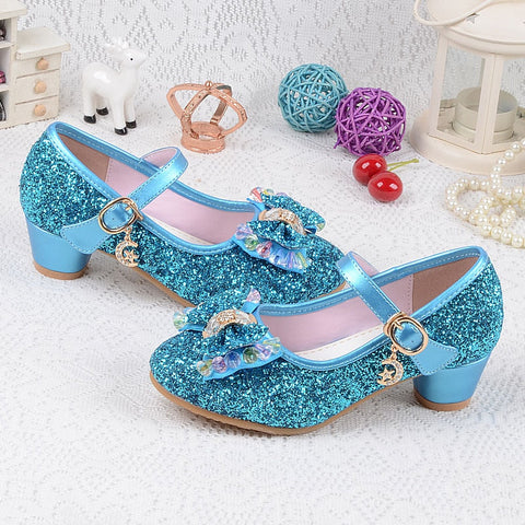 Comfortable Sequins PU Thick Heel Princess Shoes For Girls
