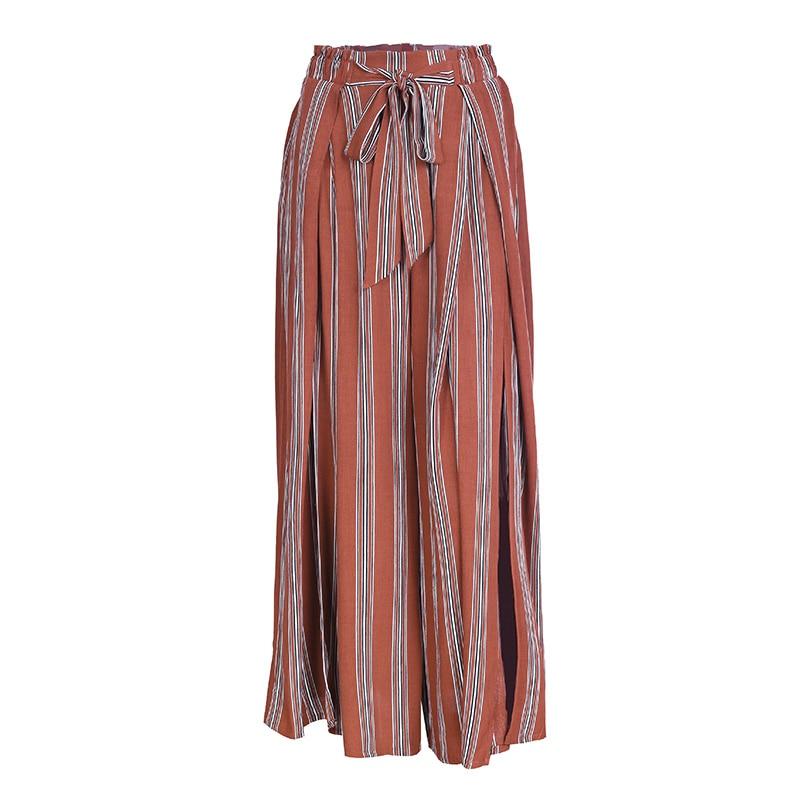 Summer Beach Split Striped Wide Leg High Waist Trousers For Women