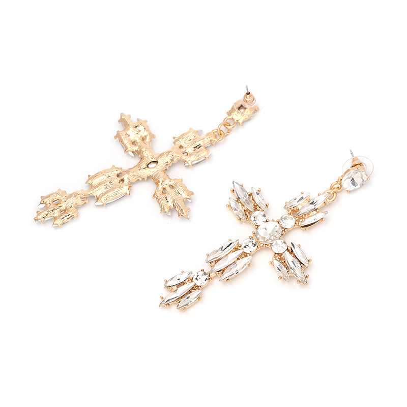 Brincos de gota vintage Boho Crystal Cross para mulheres Barroco Bohemian grandes brincos longos joias Brincos