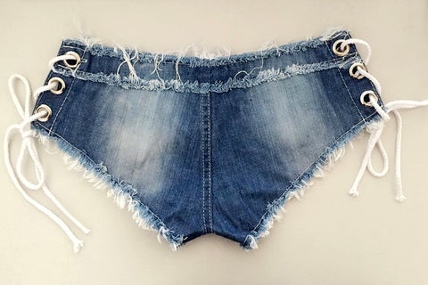 נשים סקסיות ג ' ינס שורצי הקיץ אופנה נמוכה-Waist Denim Denim Knotted רצועת חוף שורט