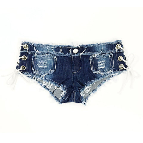 Sexy Spice Girls' Lace-up Low-rise Denim Hot Shorts With Tassel