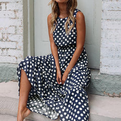 Women Long Maxi Polka Dot Casual Dress Summer Beach Party Long Vestidos